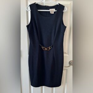 Chic Vintage Navy Sleeveless Dress with Waist Accent